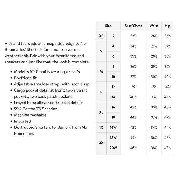 NWT, No boundaries Destructed Shortalls size XXL - Picture 5 of 5